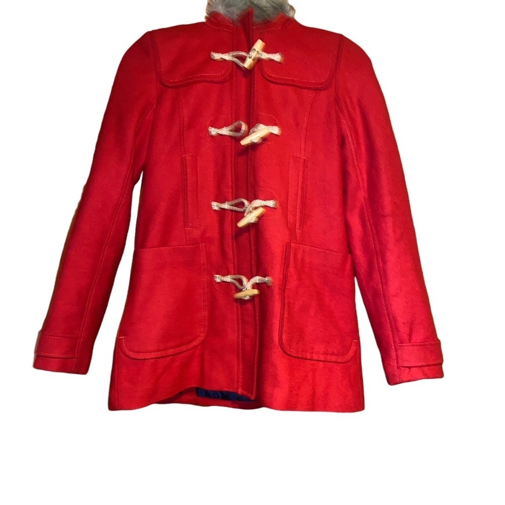 Women American eagles red toggle parka peacoat size XS extra small fur hood